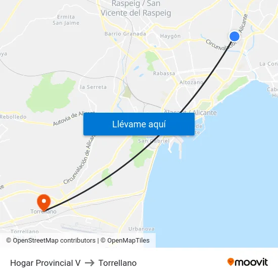 Hogar Provincial V to Torrellano map