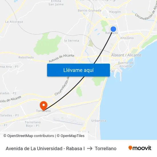 Avenida de La Universidad - Rabasa I to Torrellano map
