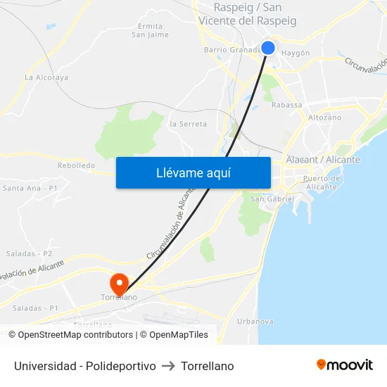 Universidad - Polideportivo to Torrellano map