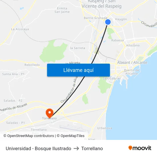 Universidad - Bosque Ilustrado to Torrellano map