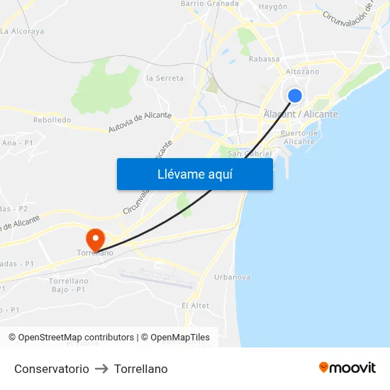 Conservatorio to Torrellano map