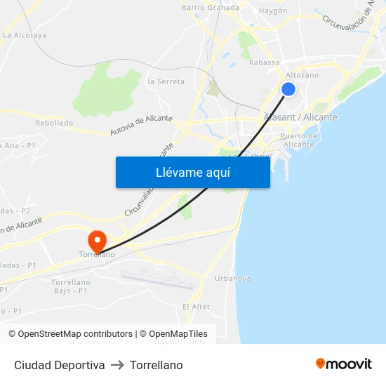 Ciudad Deportiva to Torrellano map