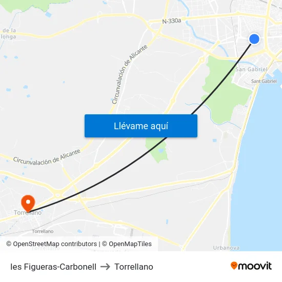 Ies Figueras-Carbonell to Torrellano map