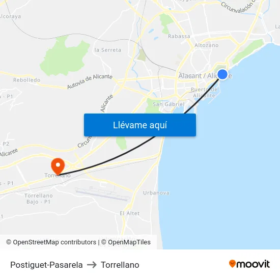 Postiguet-Pasarela to Torrellano map