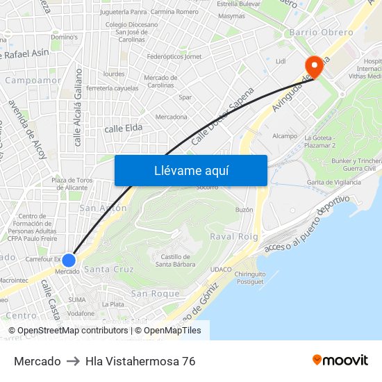 Mercado to Hla Vistahermosa 76 map