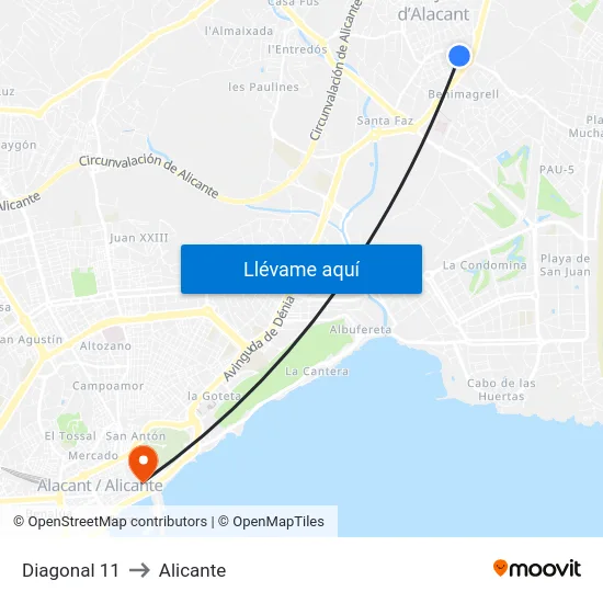 Diagonal 11 to Alicante map