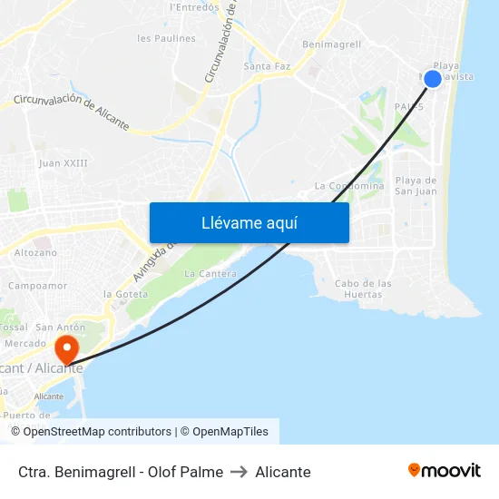 Ctra. Benimagrell - Olof Palme to Alicante map