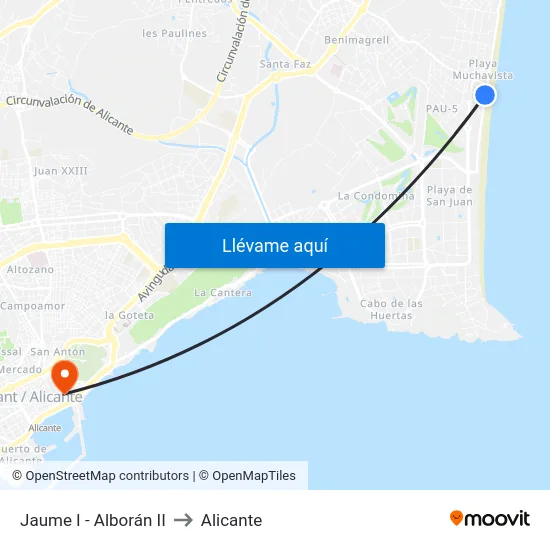 Jaume I - Alborán II to Alicante map