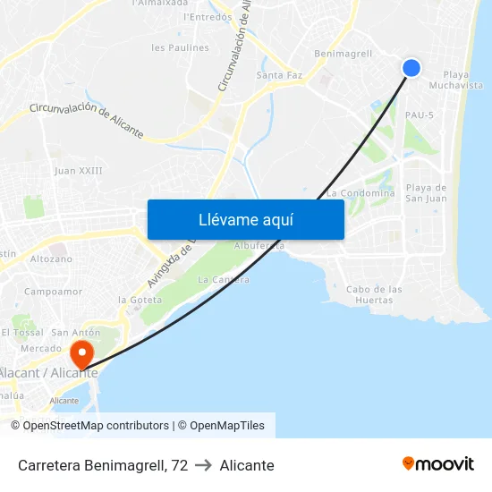 Carretera Benimagrell, 72 to Alicante map