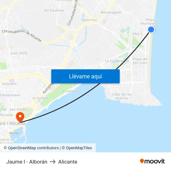 Jaume I - Alborán to Alicante map