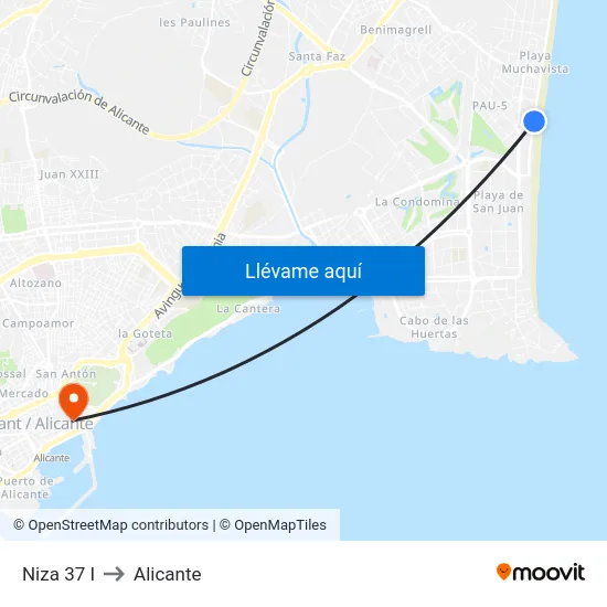 Niza 37 I to Alicante map