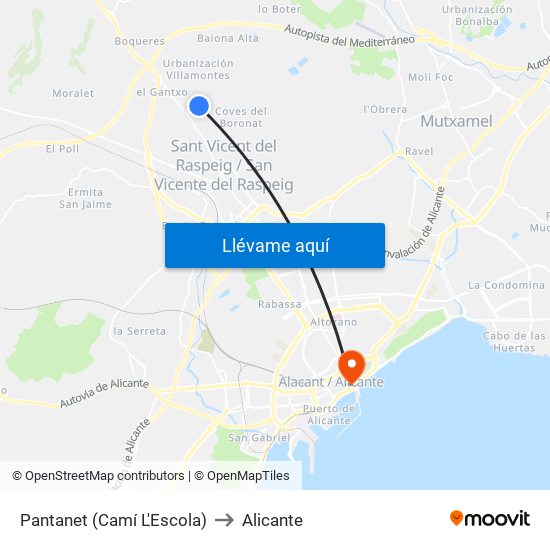Pantanet (Camí L'Escola) to Alicante map