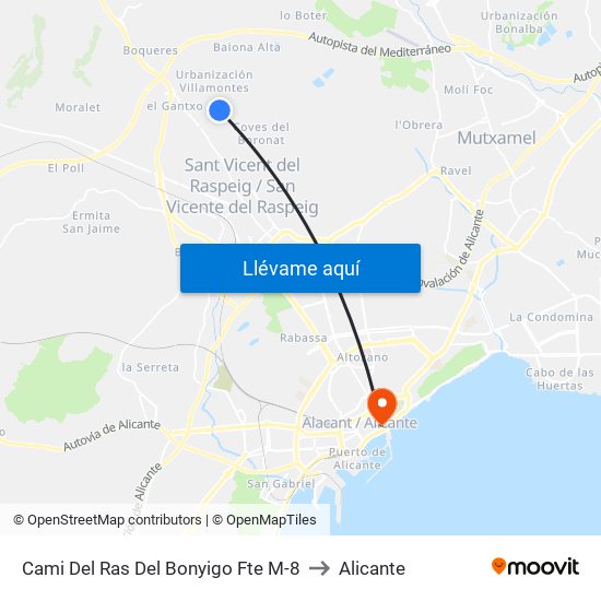 Cami Del Ras Del Bonyigo Fte M-8 to Alicante map