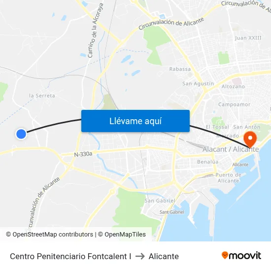 Centro Penitenciario Fontcalent I to Alicante map