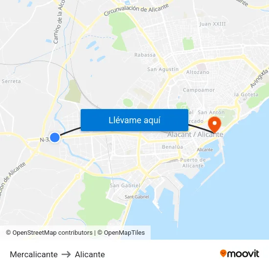 Mercalicante to Alicante map