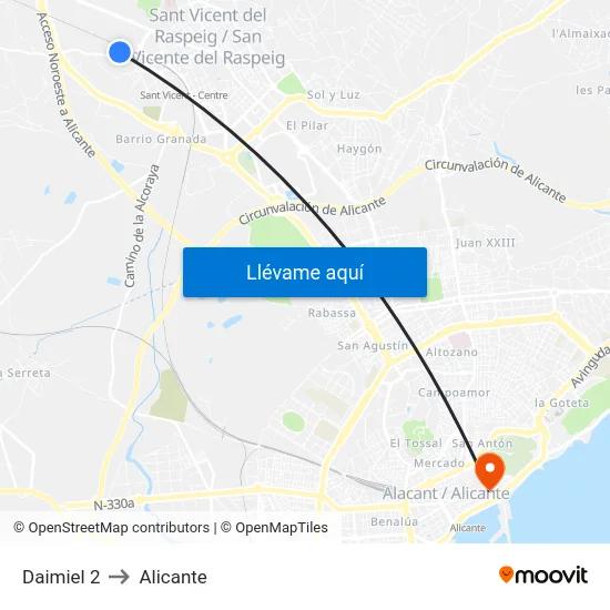 Daimiel 2 to Alicante map