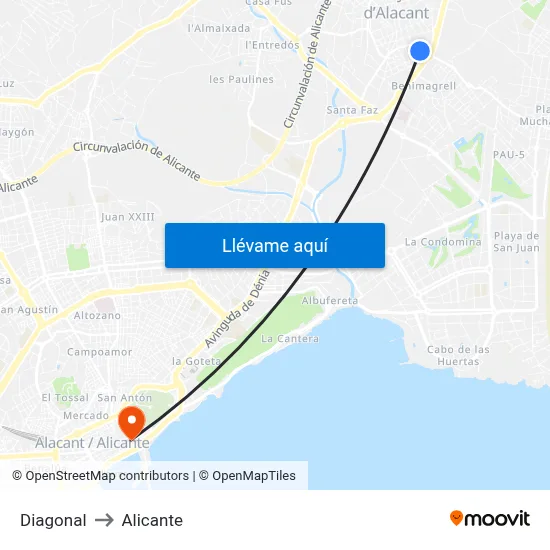 Diagonal to Alicante map