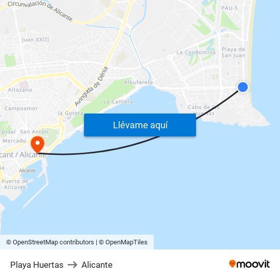 Playa Huertas to Alicante map