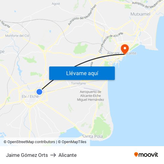 Jaime Gómez Orts to Alicante map