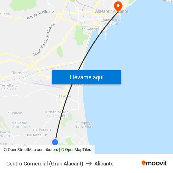 Centro Comercial (Gran Alacant) to Alicante map