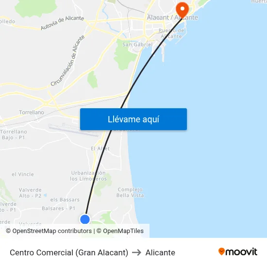 Centro Comercial (Gran Alacant) to Alicante map