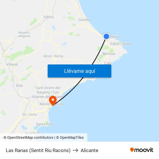 Las Ranas (Sentit Riu Racons) to Alicante map