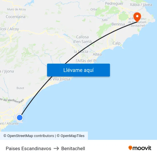 Paises Escandinavos to Benitachell map