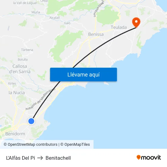 L'Alfàs Del Pí to Benitachell map