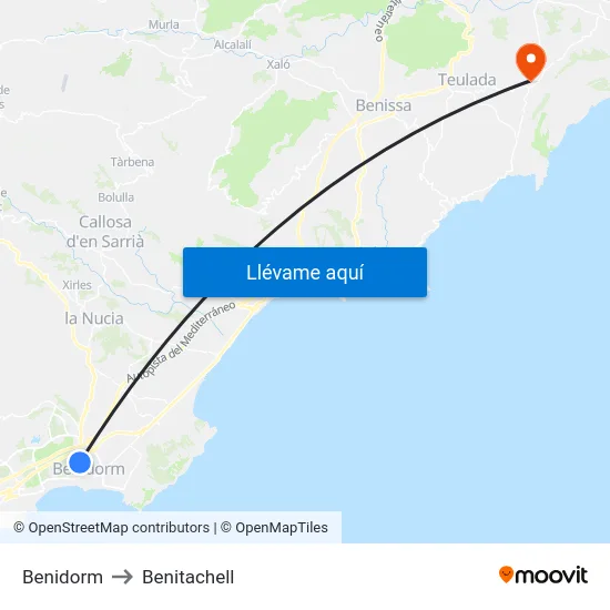Benidorm to Benitachell map