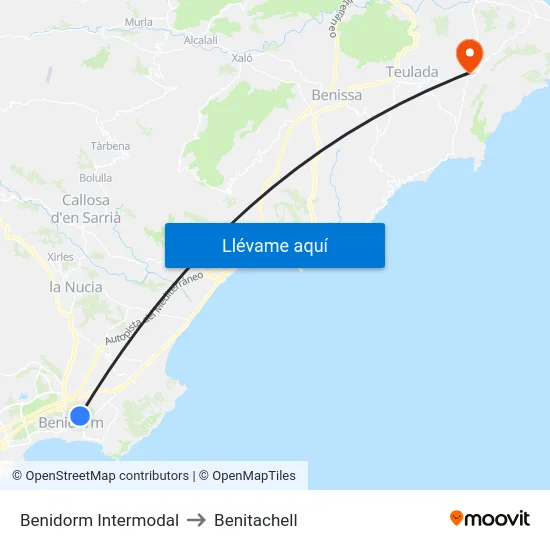 Benidorm Intermodal to Benitachell map