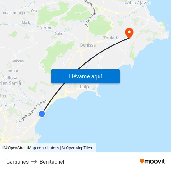 Garganes to Benitachell map