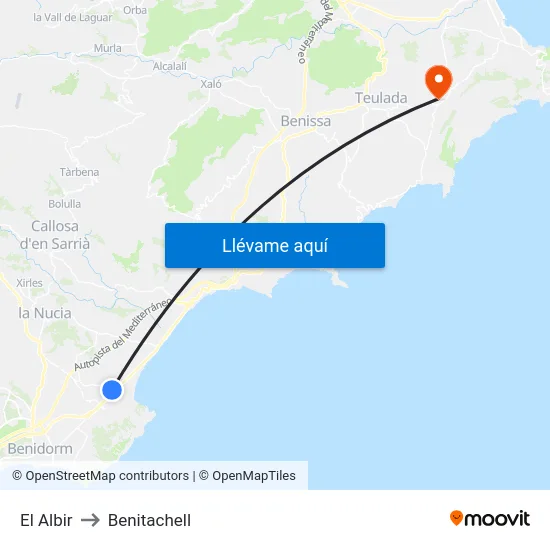 El Albir to Benitachell map