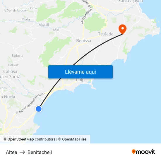 Altea to Benitachell map