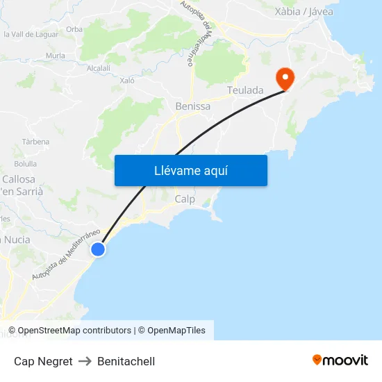 Cap Negret to Benitachell map