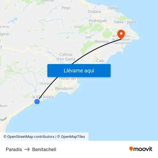 Paradís to Benitachell map