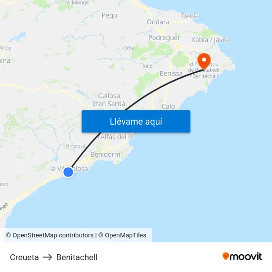 Creueta to Benitachell map
