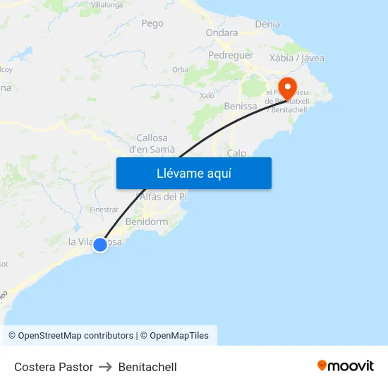 Costera Pastor to Benitachell map