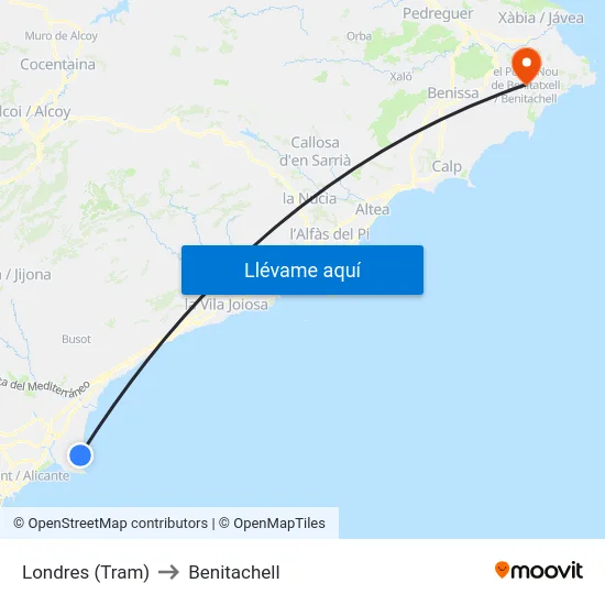 Londres (Tram) to Benitachell map