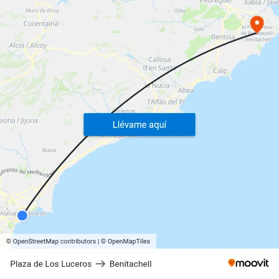 Plaza de Los Luceros to Benitachell map