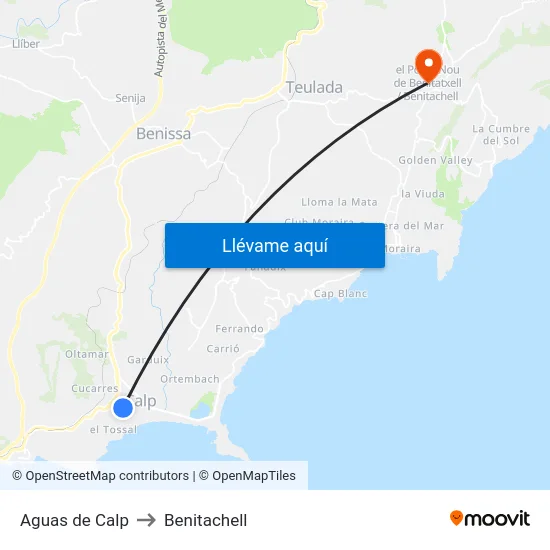 Aguas de Calp to Benitachell map