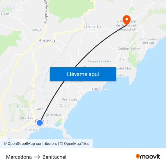 Mercadona to Benitachell map