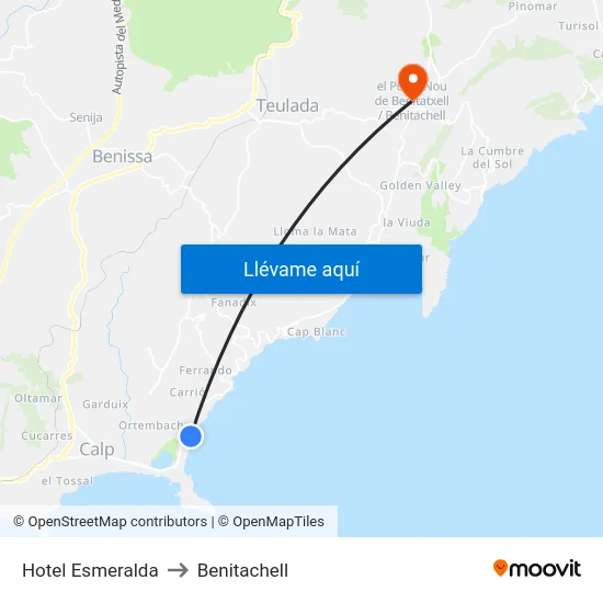 Hotel Esmeralda to Benitachell map