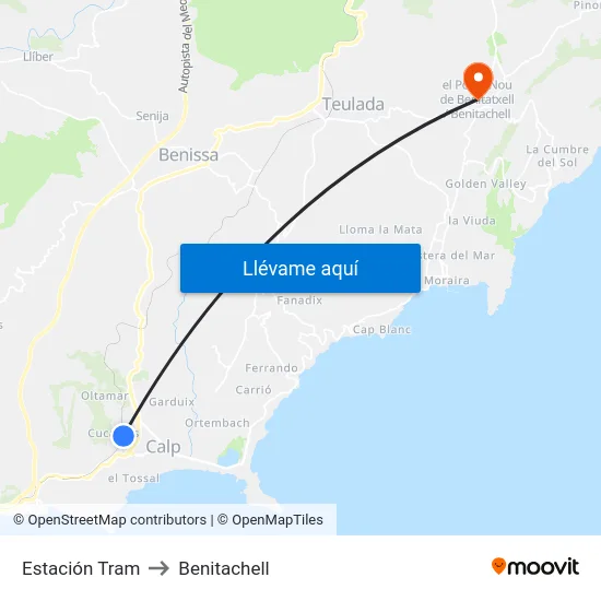 Estación Tram to Benitachell map