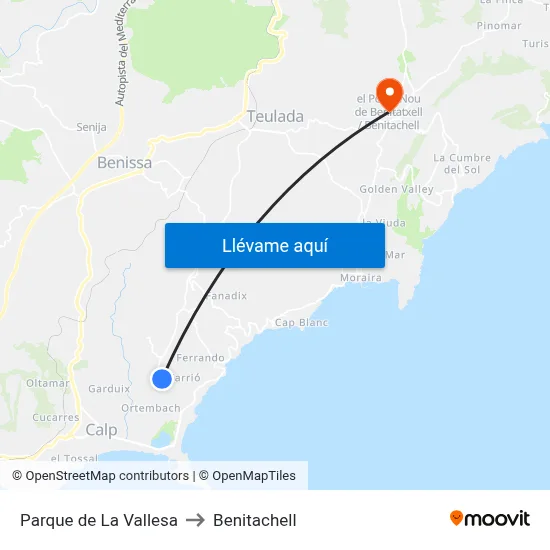 Parque de La Vallesa to Benitachell map