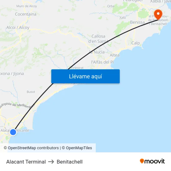 Alacant Terminal to Benitachell map