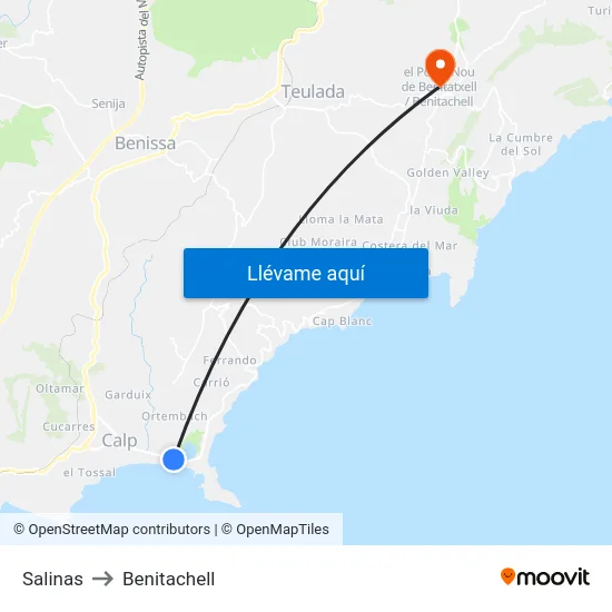 Salinas to Benitachell map