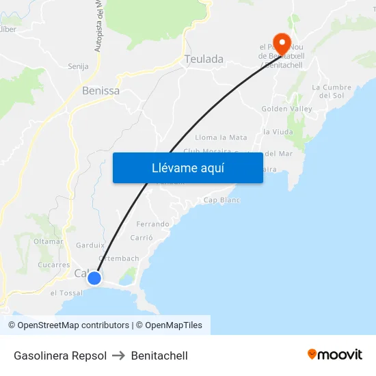 Gasolinera Repsol to Benitachell map
