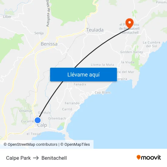 Calpe Park to Benitachell map