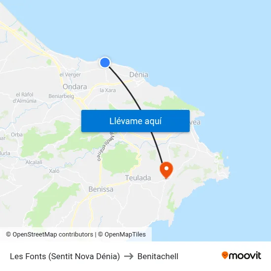 Les Fonts (Sentit Nova Dénia) to Benitachell map
