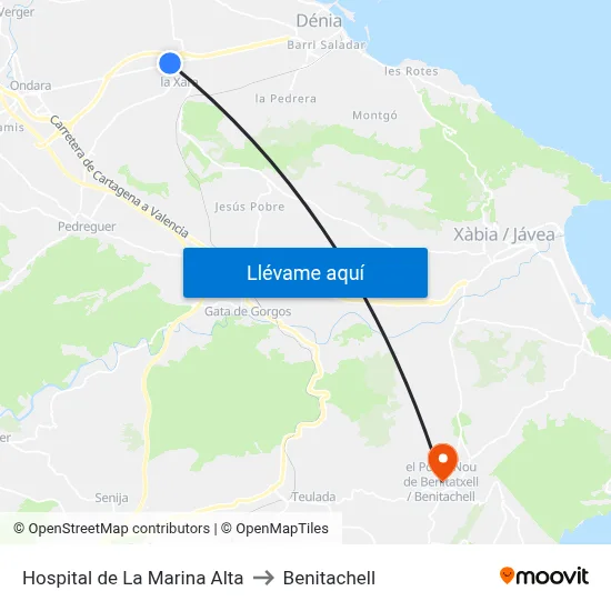 Hospital de La Marina Alta to Benitachell map